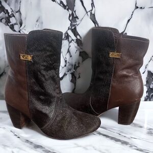 Leather Calf Hair Heeled Ankle Boots Booties Size 10 Velez for Leather Lovers
